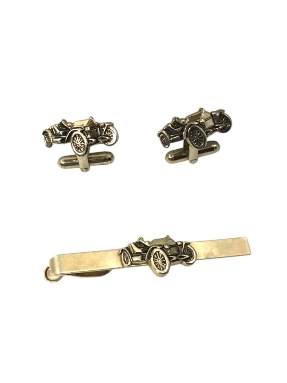 Pioneer Vintage 1960s Touring Car Silver Tone Cuff Links and Tie Clip